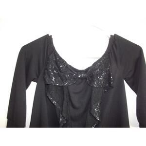 MOA MOA Girls Black Sequins TOP - Size LARGE - Bow Back Long Sleeve